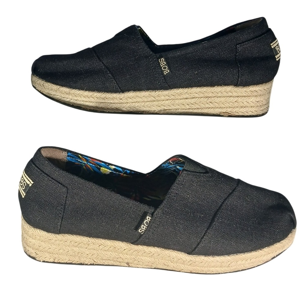 BOBS from Skechers Black Espadrille Wedge Shoes Womens US 9.5 Comfort Casual